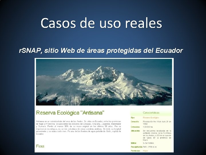 Casos de uso reales r. SNAP, sitio Web de áreas protegidas del Ecuador 