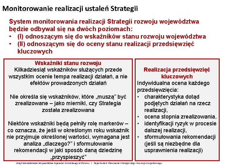 Monitorowanie realizacji ustaleń Strategii System monitorowania realizacji Strategii rozwoju województwa będzie odbywał się na