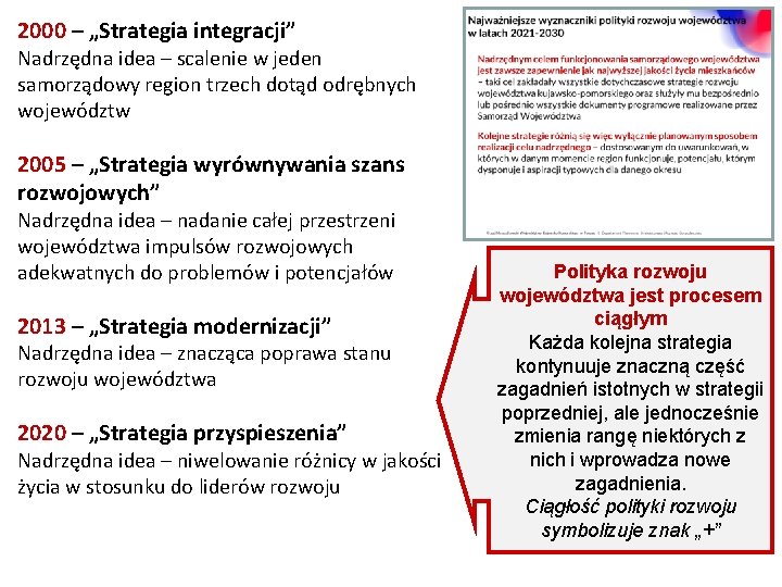 2000 – „Strategia integracji” Nadrzędna idea – scalenie w jeden samorządowy region trzech dotąd