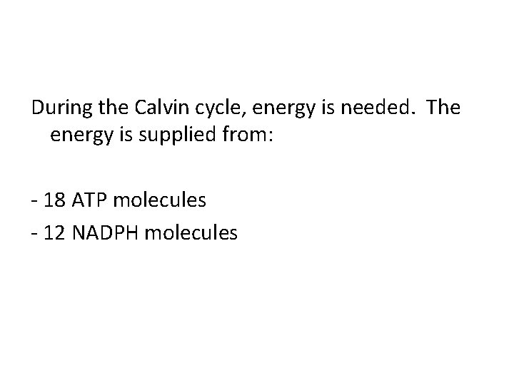 During the Calvin cycle, energy is needed. The energy is supplied from: - 18