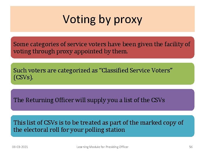 Voting by proxy Some categories of service voters have been given the facility of
