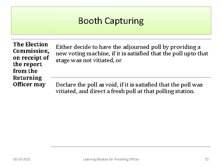 Booth Capturing The Election Commission, on receipt of the report from the Returning Officer