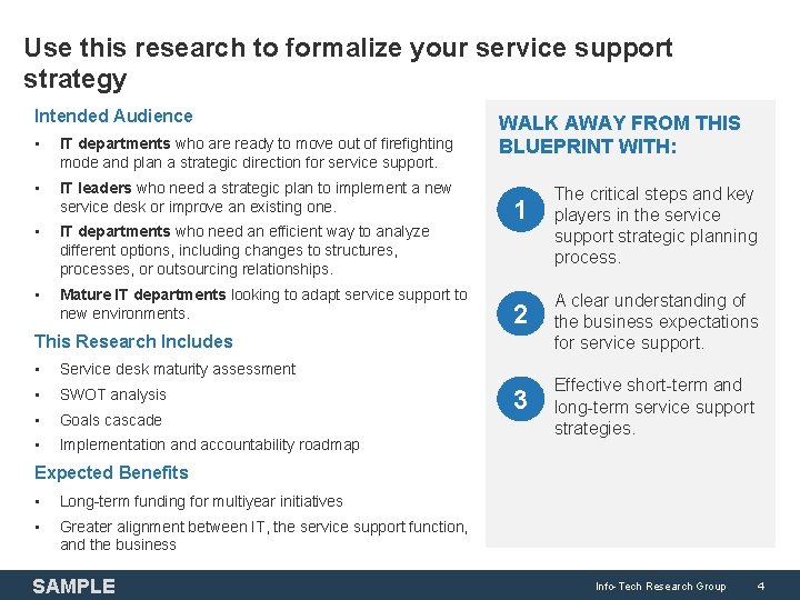 Use this research to formalize your service support strategy Intended Audience • IT departments
