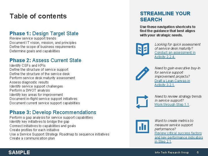 Table of contents Phase 1: Design Target State Review service support trends Document IT