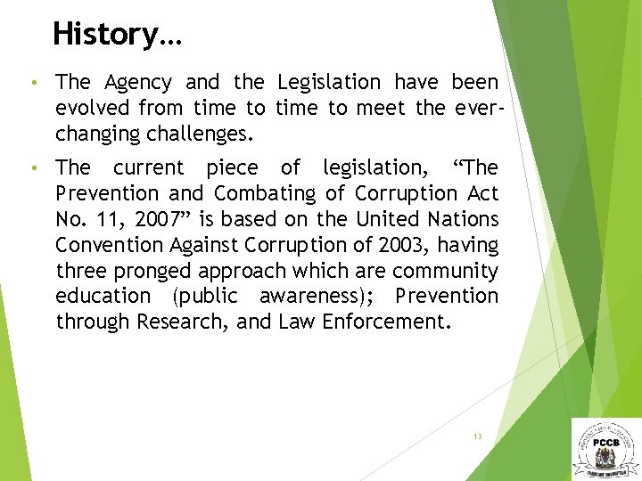 History… • The Agency and the Legislation have been evolved from time to meet