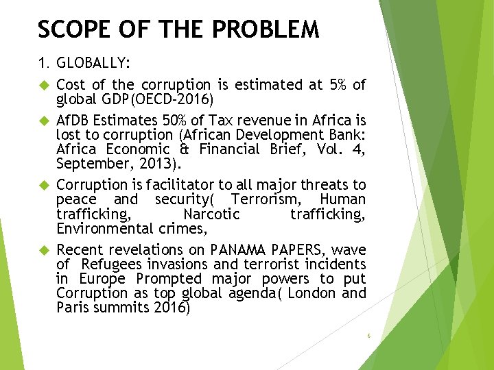 SCOPE OF THE PROBLEM 1. GLOBALLY: Cost of the corruption is estimated at 5%