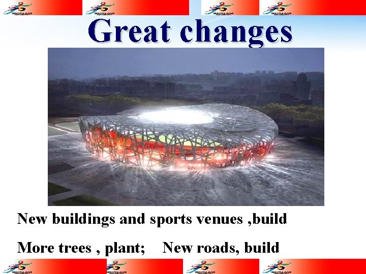 Great changes New buildings and sports venues , build More trees , plant; New