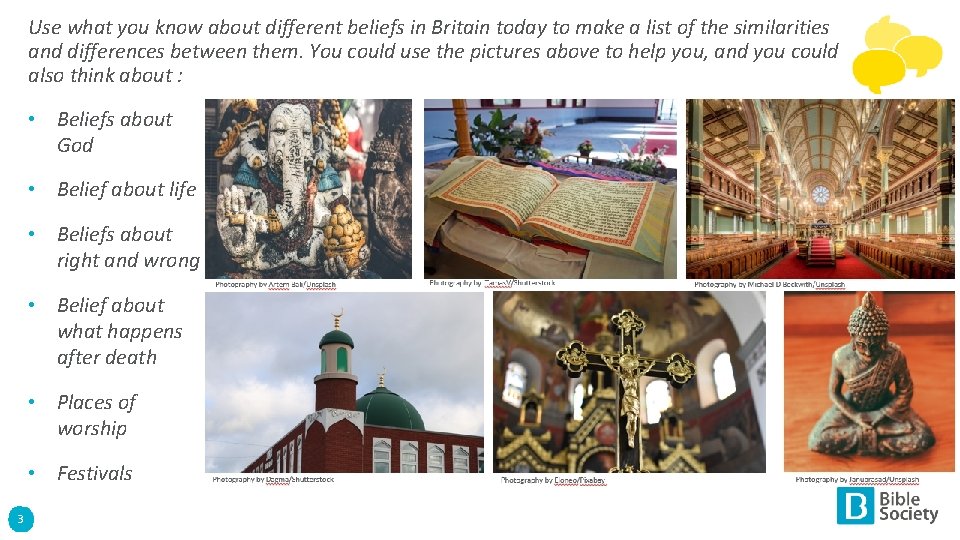 Use what you know about different beliefs in Britain today to make a list