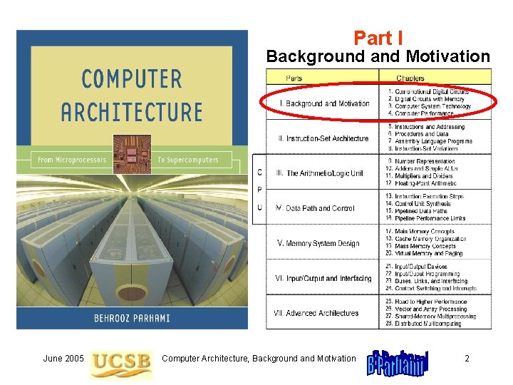 Part I Background and Motivation June 2005 Computer Architecture, Background and Motivation 2 