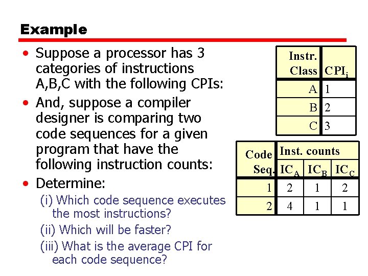 Example • Suppose a processor has 3 categories of instructions A, B, C with