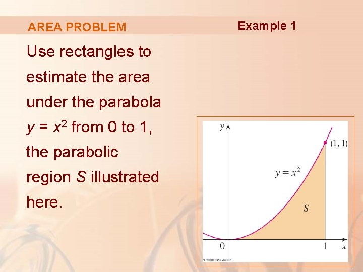 AREA PROBLEM Use rectangles to estimate the area under the parabola y = x