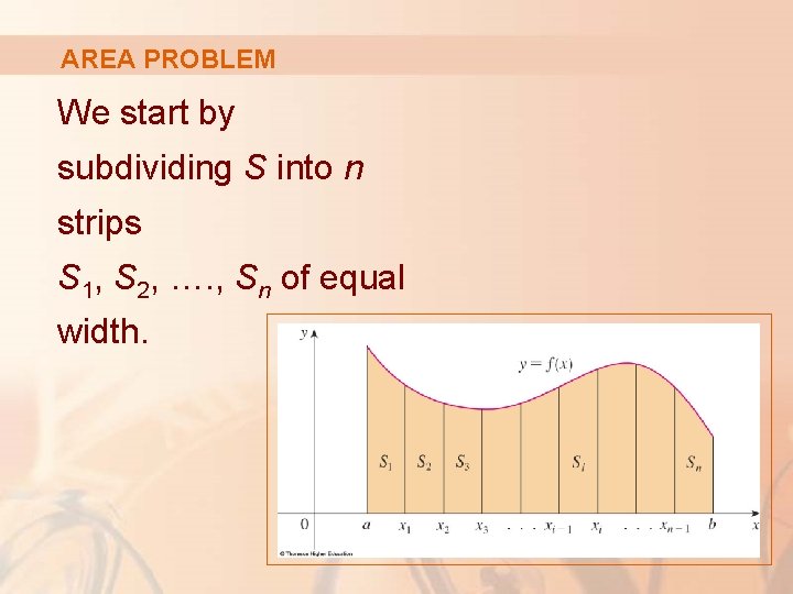 AREA PROBLEM We start by subdividing S into n strips S 1, S 2,