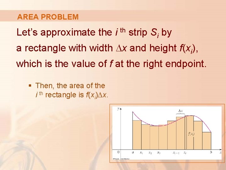 AREA PROBLEM Let’s approximate the i th strip Si by a rectangle with width