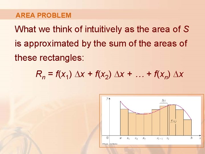 AREA PROBLEM What we think of intuitively as the area of S is approximated