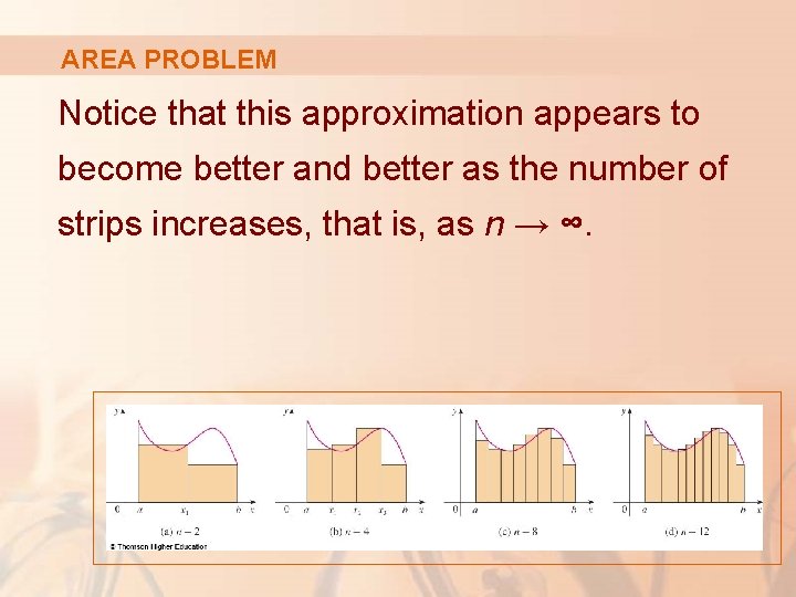 AREA PROBLEM Notice that this approximation appears to become better and better as the