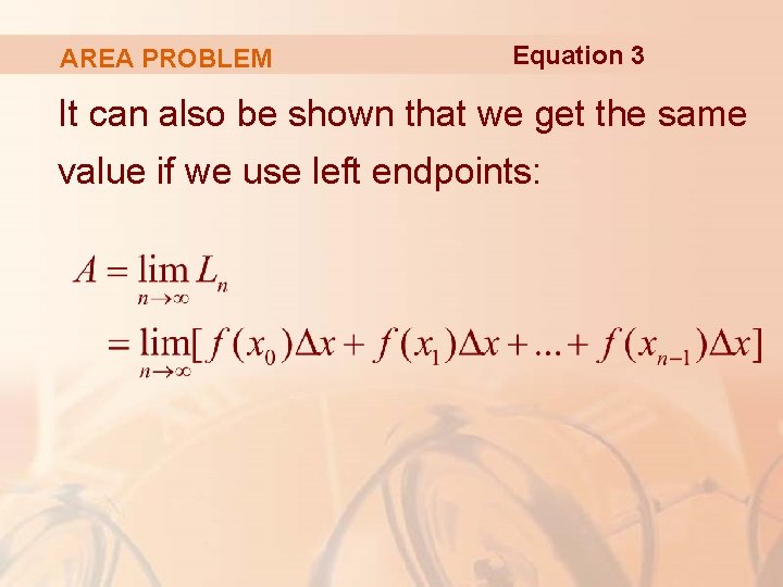 AREA PROBLEM Equation 3 It can also be shown that we get the same