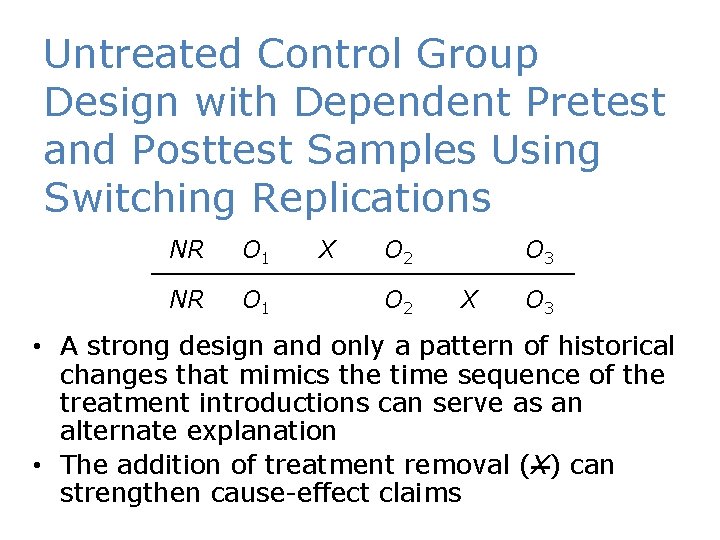 Untreated Control Group Design with Dependent Pretest and Posttest Samples Using Switching Replications NR