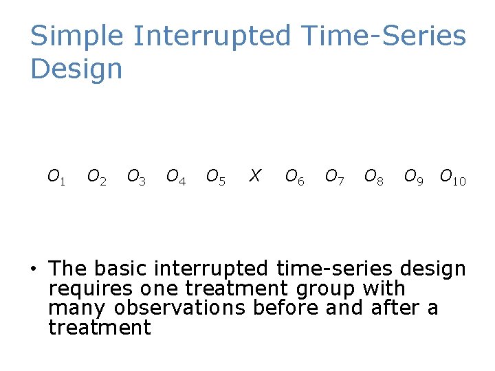 Simple Interrupted Time-Series Design O 1 O 2 O 3 O 4 O 5