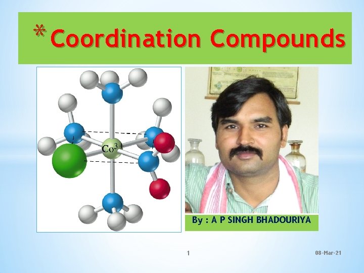 * Coordination Compounds By : A P SINGH BHADOURIYA 1 08 -Mar-21 