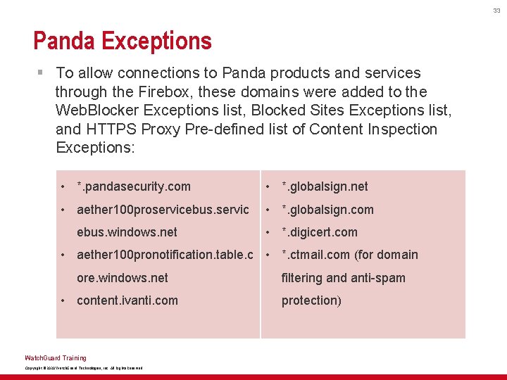 33 Panda Exceptions § To allow connections to Panda products and services through the