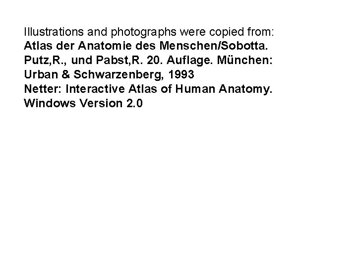 Illustrations and photographs were copied from: Atlas der Anatomie des Menschen/Sobotta. Putz, R. ,