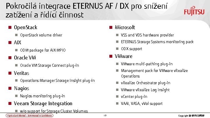 Pokročilá integrace ETERNUS AF / DX pro snížení zatížení a řídící činnost Open. Stack