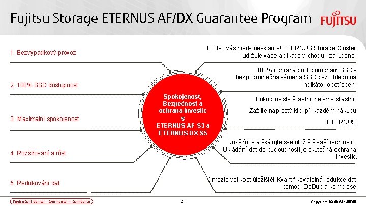 Fujitsu Storage ETERNUS AF/DX Guarantee Program Fujitsu vás nikdy nesklame! ETERNUS Storage Cluster udržuje