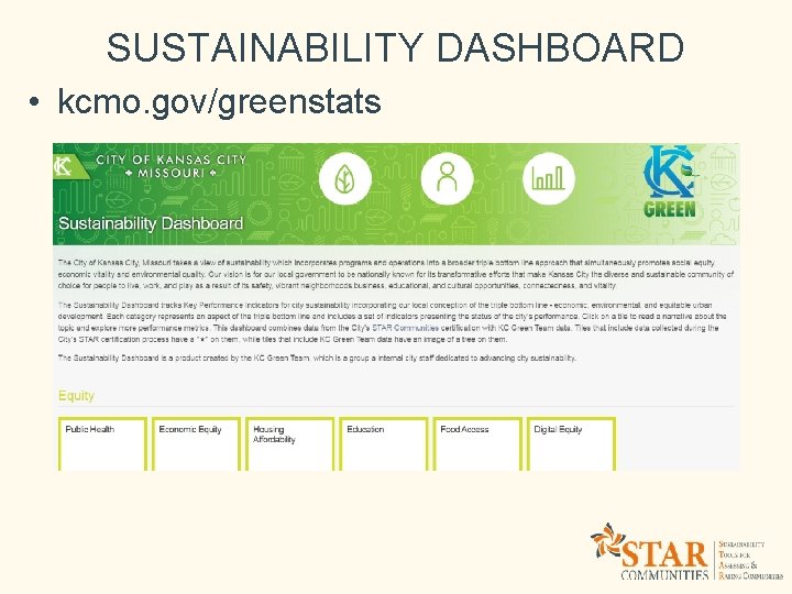 SUSTAINABILITY DASHBOARD • kcmo. gov/greenstats 