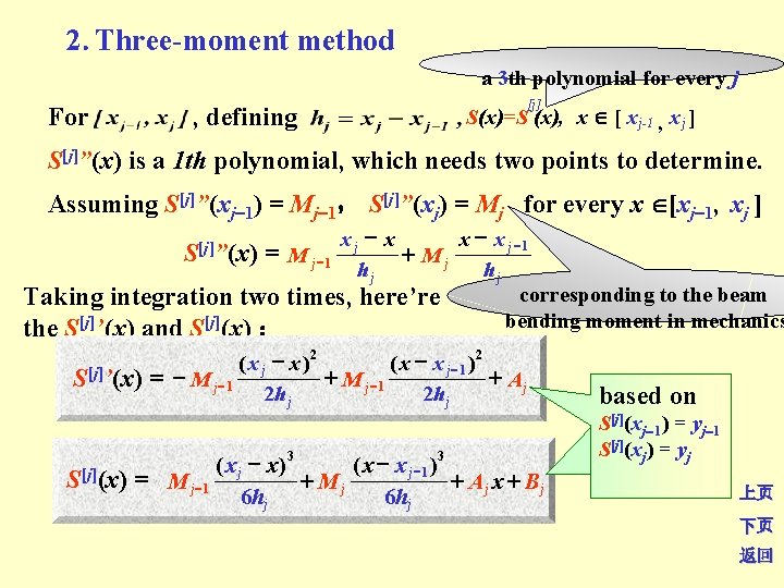 2. Three-moment method a 3 th polynomial for every j [j] S(x)=S (x), x