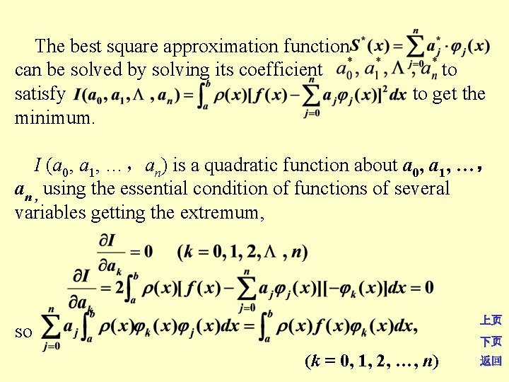 The best square approximation function can be solved by solving its coefficient satisfy minimum.