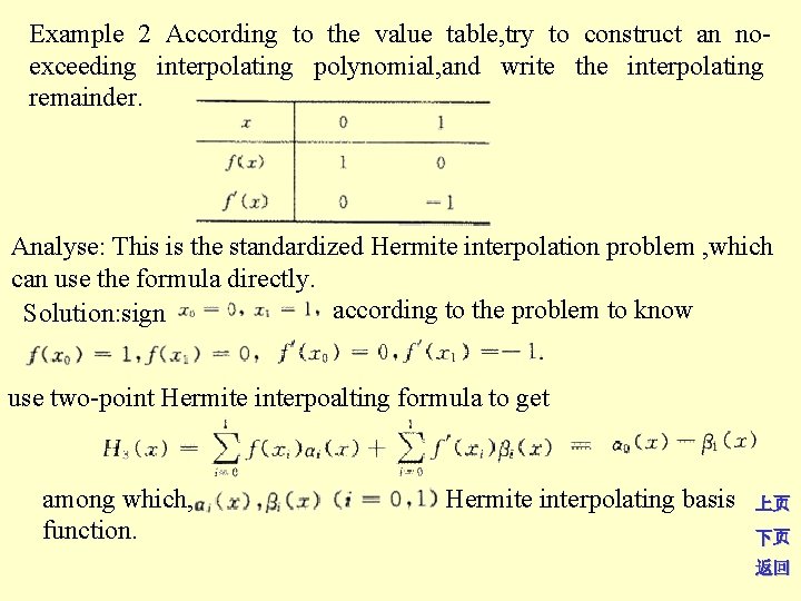Example 2 According to the value table, try to construct an noexceeding interpolating polynomial,