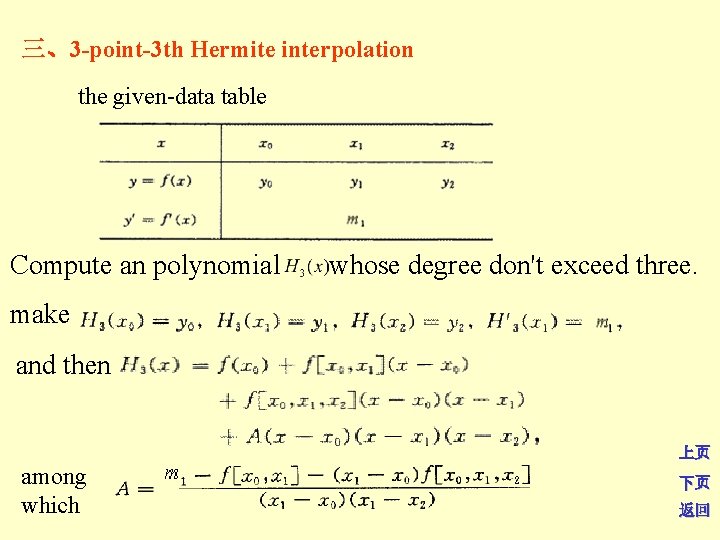 三、3 -point-3 th Hermite interpolation the given-data table Compute an polynomial whose degree don't