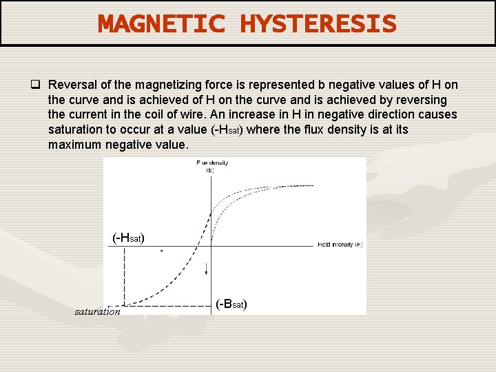 MAGNETIC HYSTERESIS q Reversal of the magnetizing force is represented b negative values of