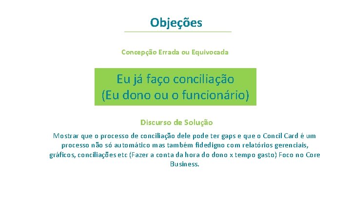 Objeções Concepção Errada ou Equivocada Eu já faço conciliação (Eu dono ou o funcionário)