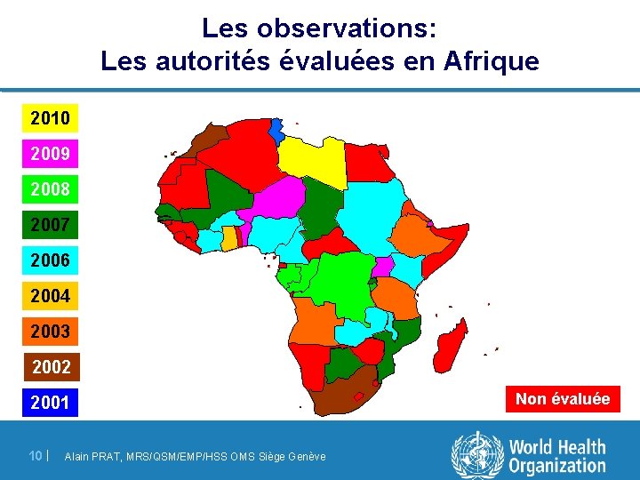 Les observations: Les autorités évaluées en Afrique 2010 2009 2008 2007 2006 2004 2003