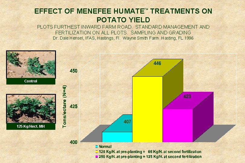 EFFECT OF MENEFEE HUMATE TREATMENTS ON POTATO YIELD TM PLOTS FURTHEST INWARD FARM ROAD.