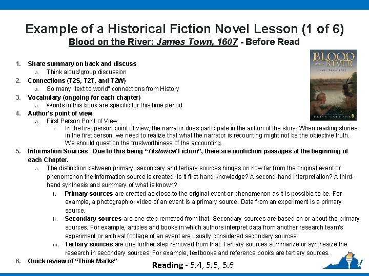 Example of a Historical Fiction Novel Lesson (1 of 6) Blood on the River: Example of a Historical Fiction Novel Lesson (1 of 6) Blood on the River: