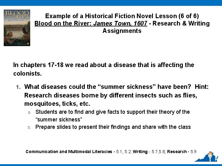 Example of a Historical Fiction Novel Lesson (6 of 6) Blood on the River: Example of a Historical Fiction Novel Lesson (6 of 6) Blood on the River: