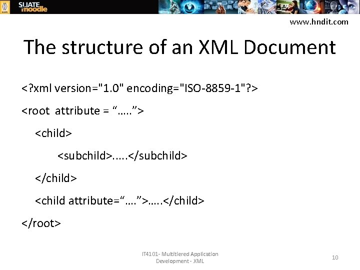 www. hndit. com The structure of an XML Document <? xml version="1. 0" encoding="ISO-8859