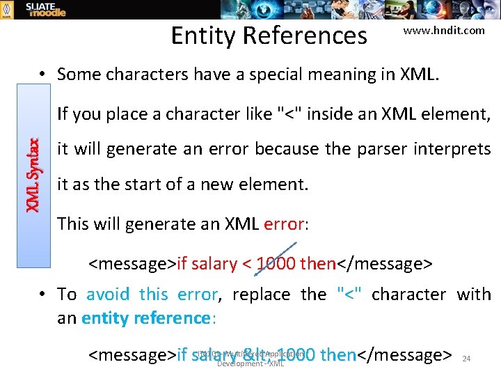 Entity References www. hndit. com • Some characters have a special meaning in XML