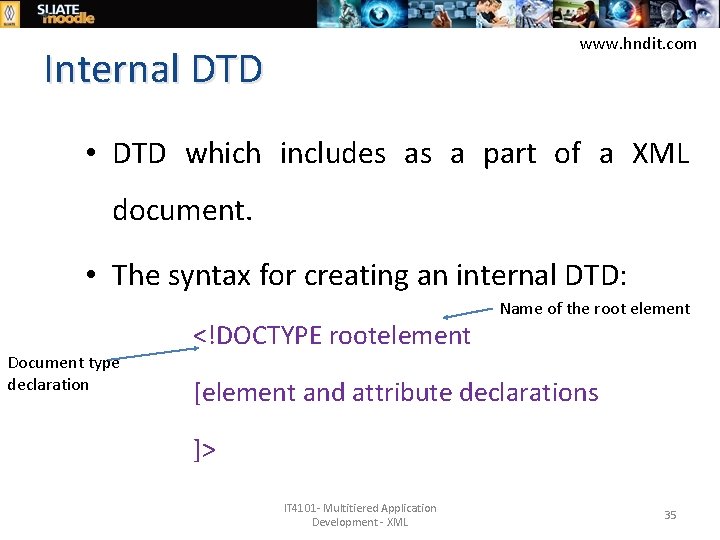 www. hndit. com Internal DTD • DTD which includes as a part of a