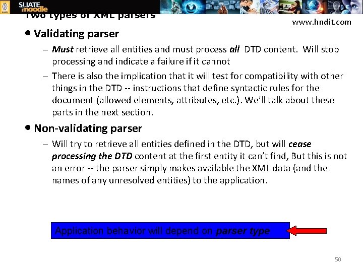 Two types of XML parsers · Validating parser www. hndit. com – Must retrieve