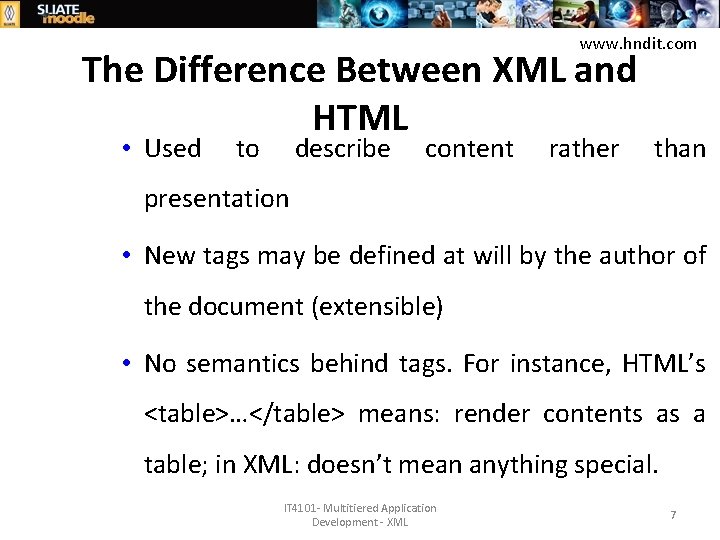 www. hndit. com The Difference Between XML and HTML • Used to describe content