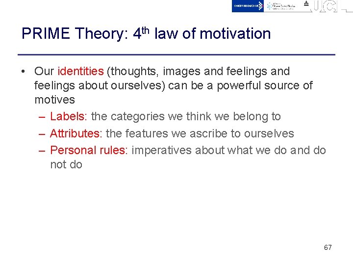 PRIME Theory: 4 th law of motivation • Our identities (thoughts, images and feelings