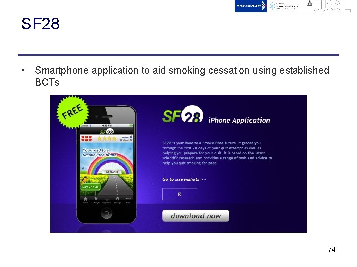 SF 28 • Smartphone application to aid smoking cessation using established BCTs 74 