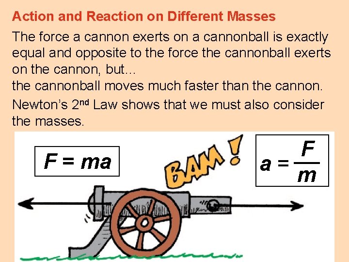 Action and Reaction on Different Masses The force a cannon exerts on a cannonball