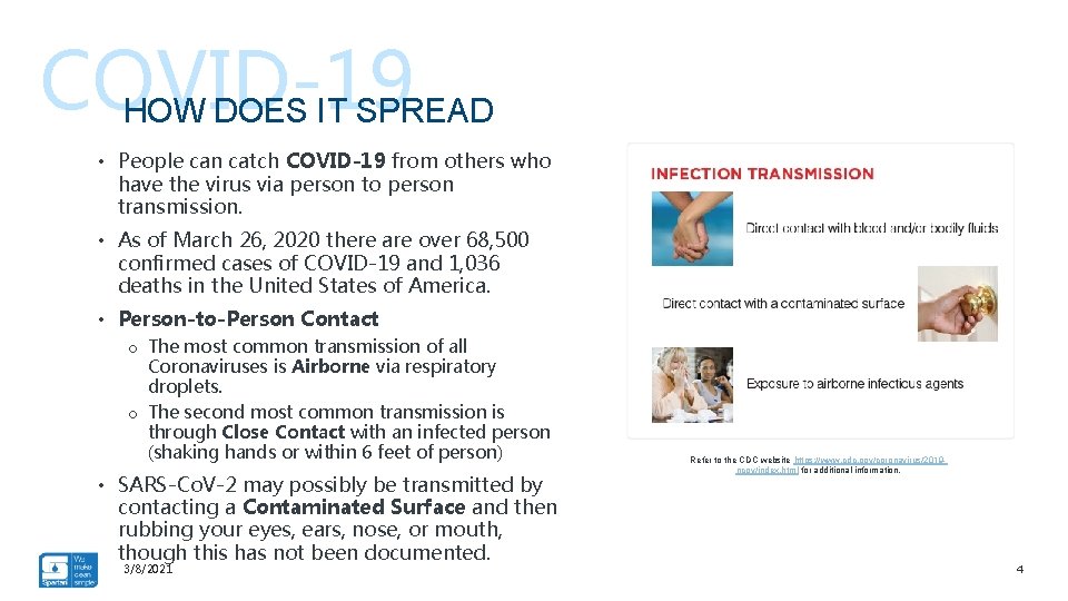 COVID-19 HOW DOES IT SPREAD • People can catch COVID-19 from others who have
