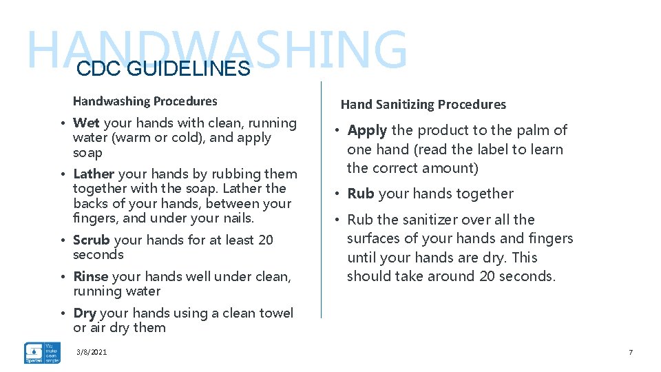 HANDWASHING CDC GUIDELINES Handwashing Procedures • Wet your hands with clean, running water (warm
