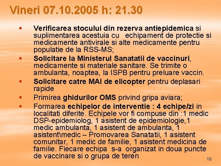 Vineri 07. 10. 2005 h: 21. 30 § § § Verificarea stocului din rezerva