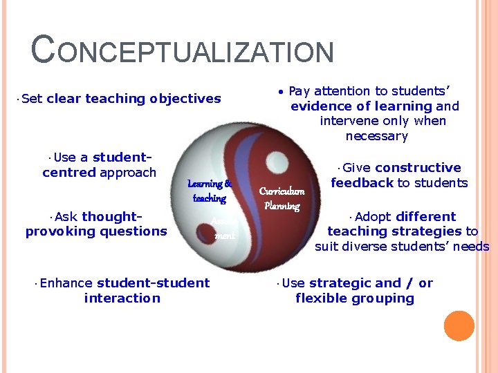 CONCEPTUALIZATION • Set clear teaching objectives • Use a studentcentred approach Learning & teaching CONCEPTUALIZATION • Set clear teaching objectives • Use a studentcentred approach Learning & teaching